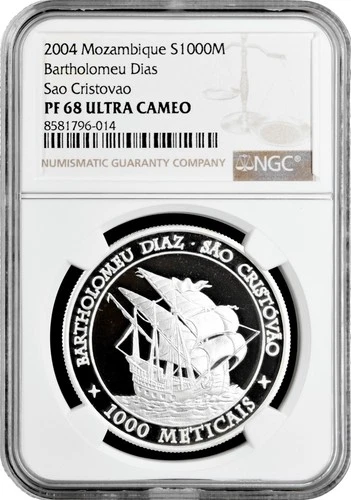 Mozambique 1000 meticais 2004, NGC PF68 UC, "Bartolomeu Dias" silver coin