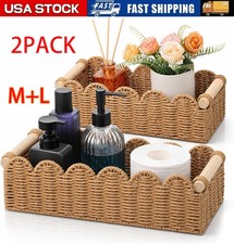 2Pcs Scalloped Edge Baskets Toilet Paper Storage Baskets Hand Woven Baskets M L
