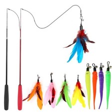 Interactive Cat Toys Retractable Wand Toy and Feather Toy Refills for Indoor Cat