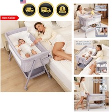 Baby Bassinet Bedside Sleeper Adjustable Height Lightweight Crib with Mesh Grey
