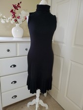 Calvin Klein Womens Black Knit Turtleneck Sleeveless Midi Sweater Dress Sz. S