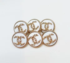 Designer Vintage Designer White Rhinestone Gold Button STAMPED | 6 PC Bundle