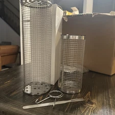 Rolling Grilling Basket BBQ Net Tube Round Stainless Steel Grill Mesh Cylinder