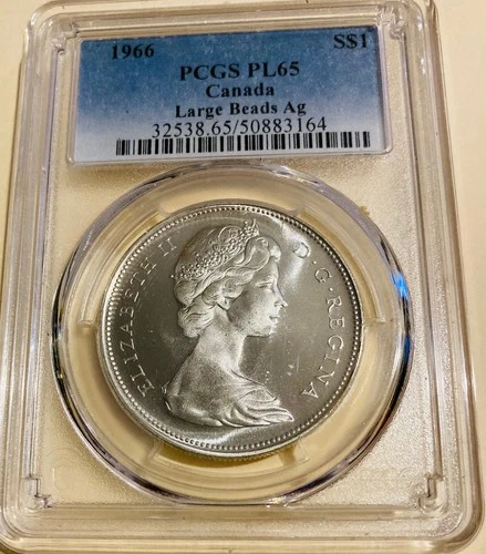 1966 Canada Silver Dollar PCGS PL65 Large Beads