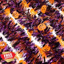 Halloween Garland 33Ft Glitter Pumpkin Tinsel Decor