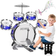 Upgraded Drum Set for Kids 3-5 Toddler Toy Ages 2-4 Jazz Drums Kit with Stool