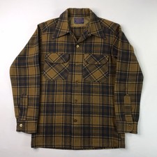 Vtg 50s 60s Pendleton 100 Wool Loop Collar Board Shirt Plaid Flannel USA Mens S