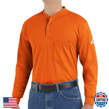 Bulwark Fr Mens Flame Resistant 6.25 Oz Cotton Long Sleeve Tagless Henley Shirt