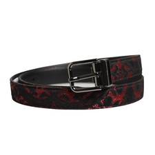 DOLCE & GABBANA Belt Black Red Polyester Silver Metal Buckle 90cm / 36in 600usd
