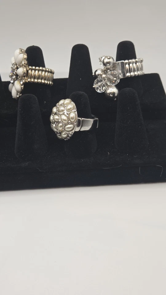 Lote de 6 Anillos Elásticos - Tono Plateado Distintivo Cóctel Moda Ajustable... Foto 3 de 4