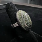 Vintage Taxco Sterling Silver Rainforest Jasper Brutalist Ring Adjustable 5 - 6