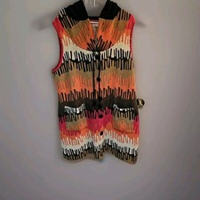 Aryeh Sweater Dress Sleeveless Multicolor Button Up Hooded Pockets 4X