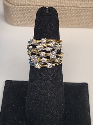 JTV Moissanite Platineve Two Tone Scatter Design Ring .93ctw DEW. Sz6