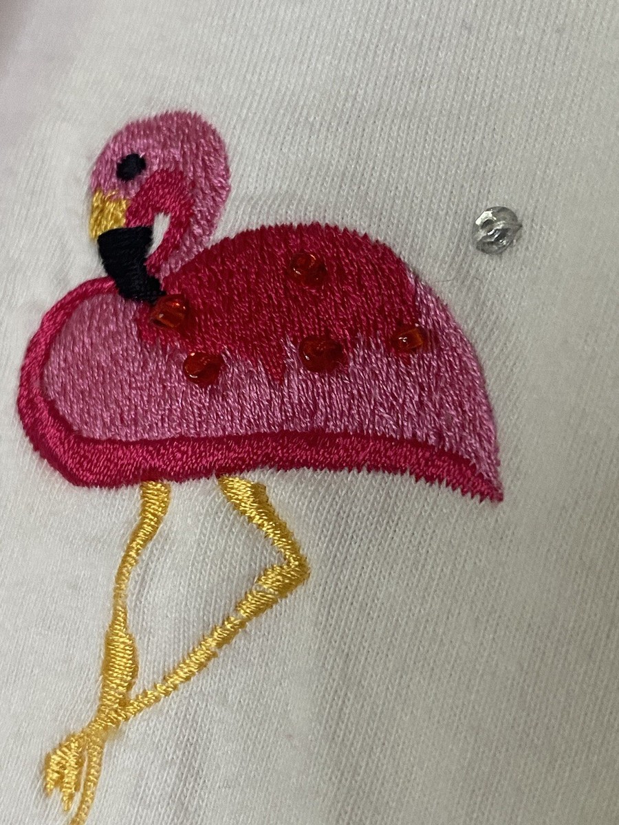 Victoria Jones Embroidered Flamingo Button Up Shirt Woman Size