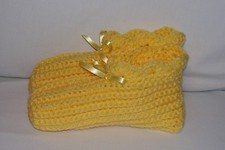 Ladies Size Handmade Crochet Slippers House Shoes--Lemon