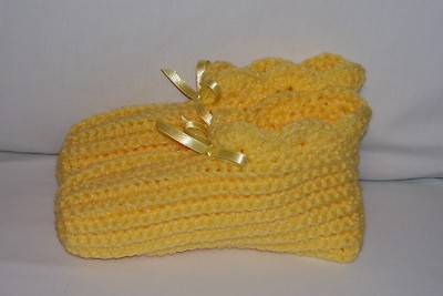 Ladies Size Handmade Crochet Slippers House Shoes--Lemon