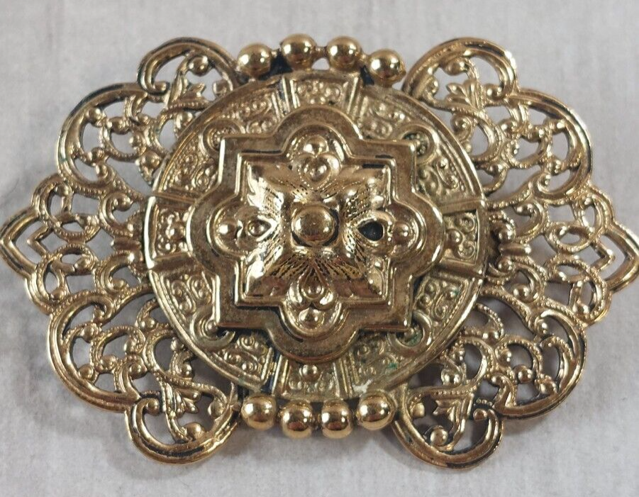 Broche Vintage En Métal Doré – 4 Cm, Occasion (dorure Un Peu Défraîchie)