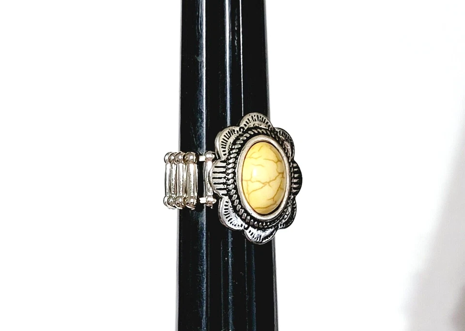 Anillo elástico Southwestern Lucite, anillo de moda tono plata r-73 Foto 4 de 4