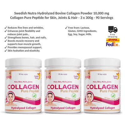 Swedish Nutra Hydrolysiertes Rinderkollagenpulver 10.000 mg für Gelenke 3x300g