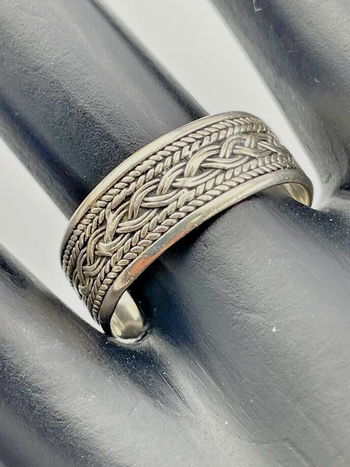 MARSALA 925 STERLING SILVER BRAIDED ROPE 8MM BAND RING SIZE WEDDING 1557