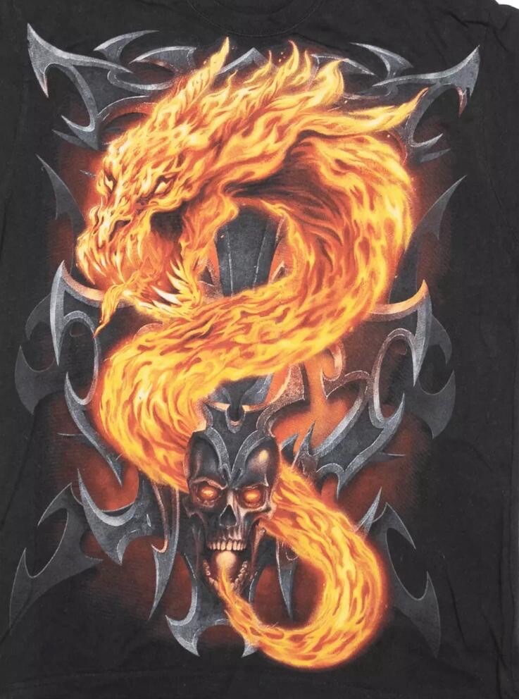 ALTRA t shirt grafica double face drago un lato e teschio e fiamme altro lato