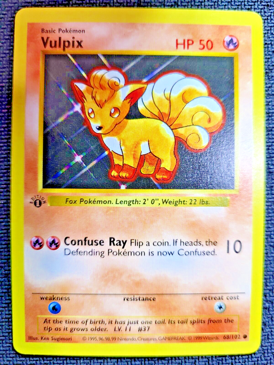 1999 vulpix pokemon card 1999 Pokemon Base 1st Edition #68 Vulpix Pokemon Gaming