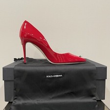 Dolce & Gabbana Red Patent Leather Heels DG Logo 3.5” EU38/US7.5 "Cardinale"