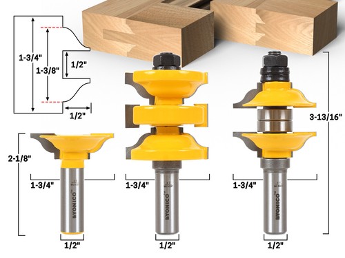 Yonico 15336 3-Piece Joinery Router Bit Set - 1/2 Inch Shank, Carbide Tipped 4 thumbnail image