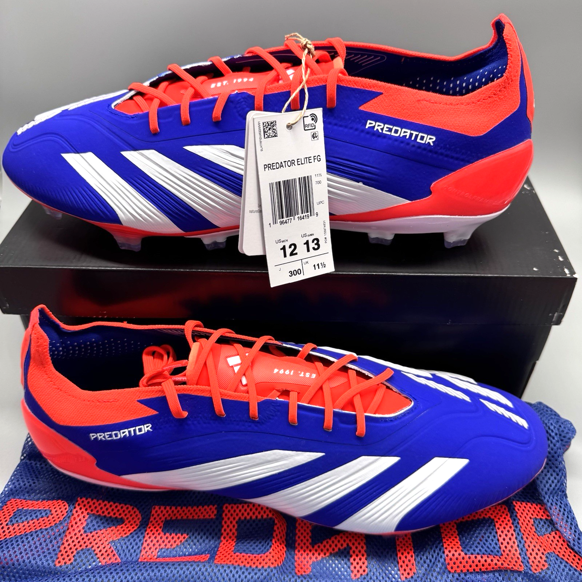 adidas Predator Elite FG Lucid Blue Red Soccer Cleats Mens Size 12