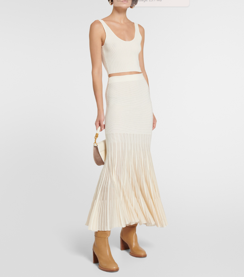 Chloé Womens Knit Wool And Silk Maxi Flared Skirt Iconic Milk