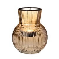 2X Windlicht Rillen Glas Mit Teelichthaltereinsatz Taupe Ø11Cm H12,5Cm Tischdeko