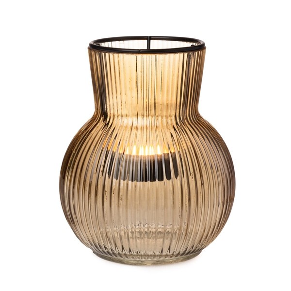 2X Windlicht Rillen Glas Mit Teelichthaltereinsatz Taupe Ø11Cm H12,5Cm Tischdeko-image