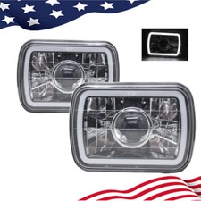7 Inch 7x6 Led White Ccfl Halo Diamond Cut Gray Lens Projector Headlights