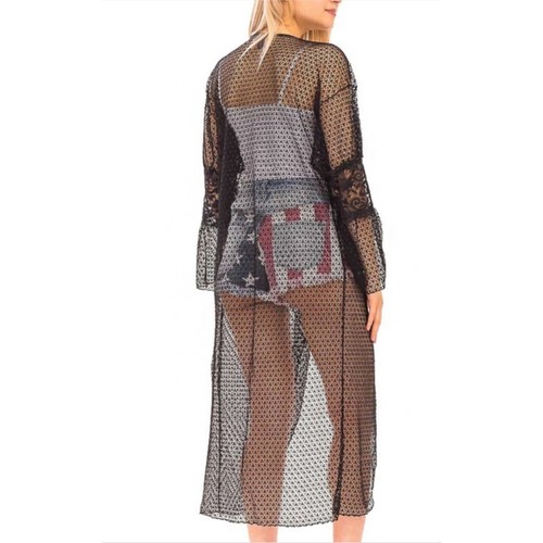 Black Long Sleeve Lace Crochet Sheer Kimono / Coverup / Cardigan - Picture 4 of 4