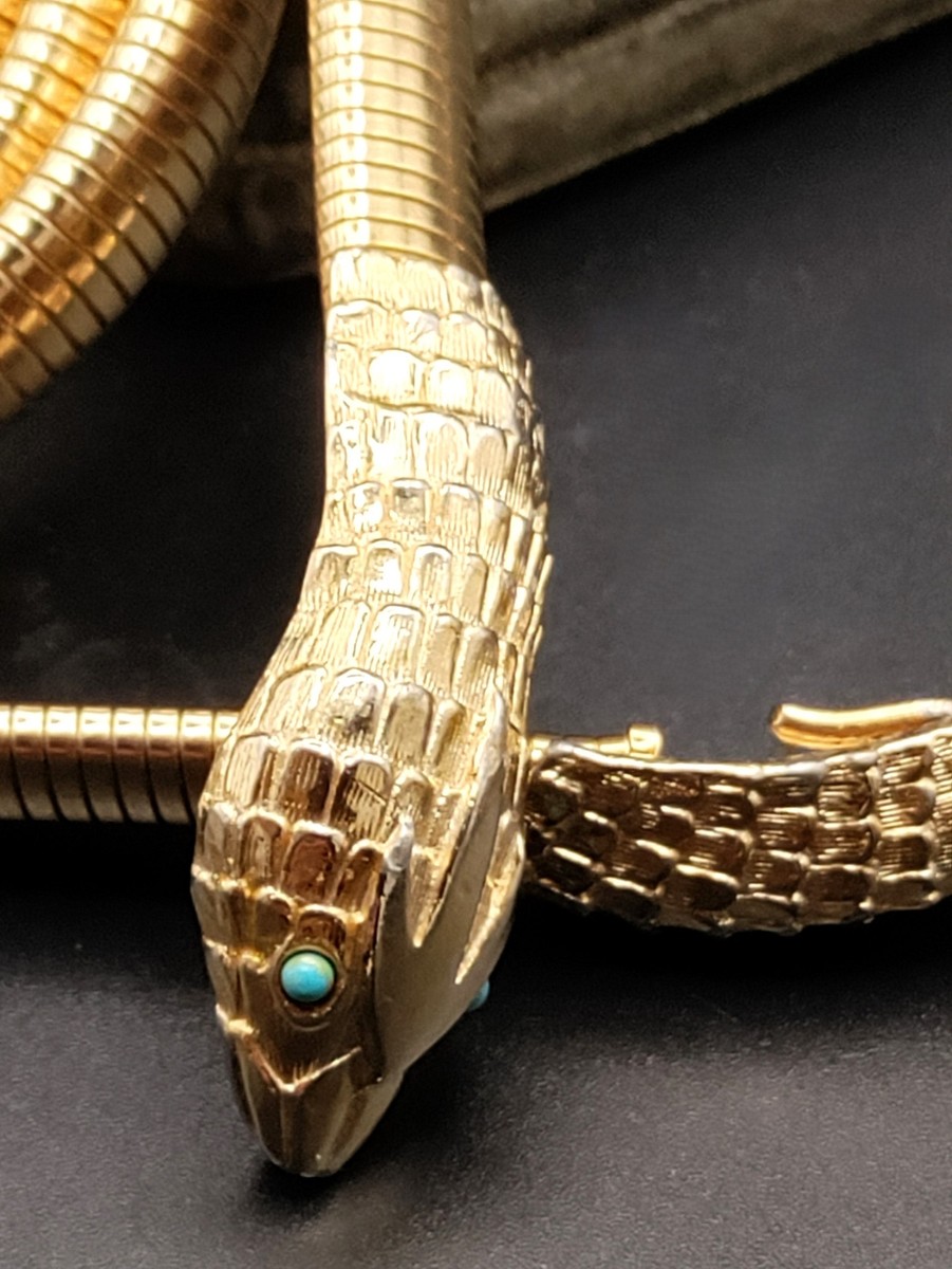 Accessocraft NYC 80s Blue Eyed Gold Snake Head & Tail