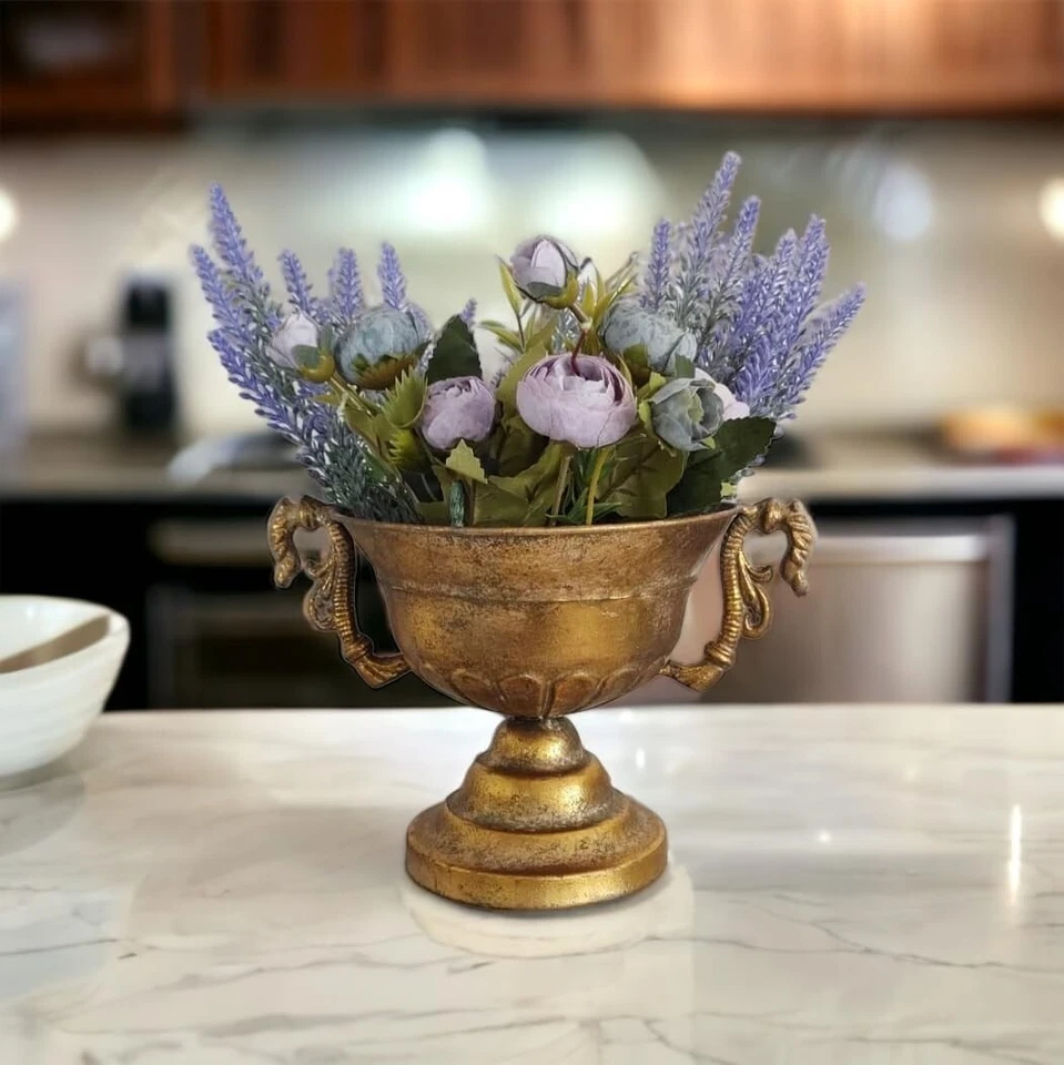 Pokal Amphoren Vase Blumenvase Antik Metall Vintage Gold Retro LN52-8 - Bild 3 von 4