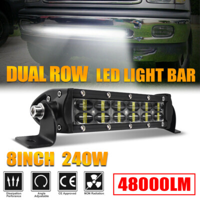 8''inch 240W Dual Row LED Work Light Bar Spot Driving Offroad 4WD ATV Truck 9/10''