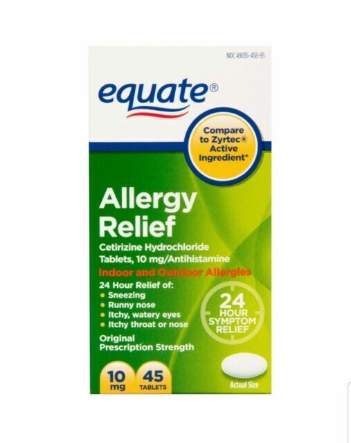 EQUATE Allergy Relief Cetirizine Antihistamine Tablets, 10mg - 45 Count for  sale online | eBay