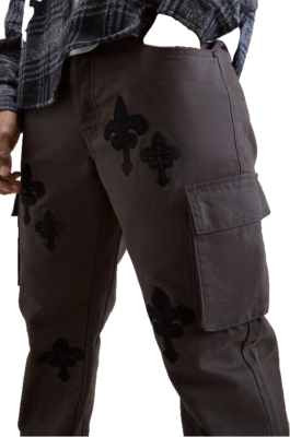 BoohooMAN Fixed Waist Relaxed Applique Cargo Gusset Pants Size 28  Charcoal