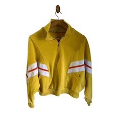 Fashion Nova Yellow White Retro Crop Track Jacket Sweatshirt Size M