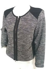 Designer Eileen Fisher Jacket Blazer Size L --used Once-- Grey/black Pockets Zip