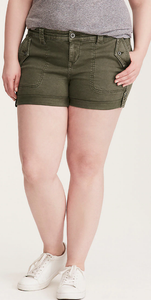 Torrid Militar Pantalones Cortos Color Oliva Lavado Profundo
