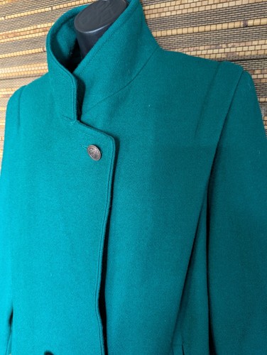 Vintage XL 12-14 Emerald Green Wool Double Breasted Gold Button Swing Peacoat
