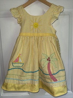 BT Kids Yellow Gingham Seersucker Dress Girls 3T Ocean Beach Summer Sea Whimsy