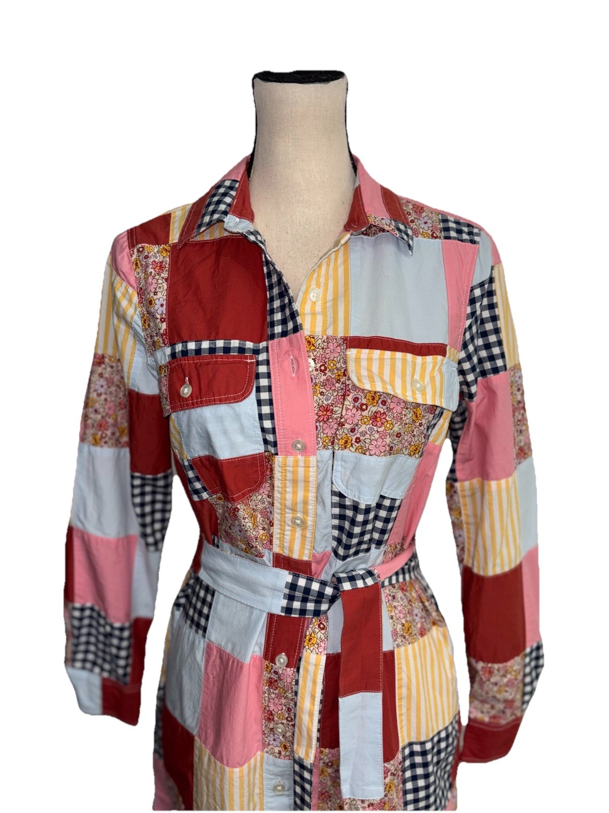 Lands End Dress Boho Patchwork Button-Down Hippy … - image 2