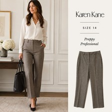 Karen Kane Pants Women 14 Brown Houndstooth Straight Leg Office Work Tailored