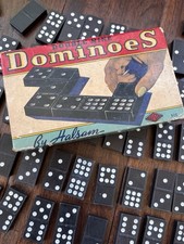 Vintage  Double Nine  Wooden Dragon Design DOMINOES Set of 56 By Halsam U.S.A.