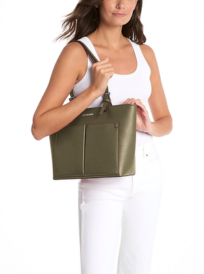 New Michael Kors Jet Set Travel Medium Double Pocket Tote Olive | eBay