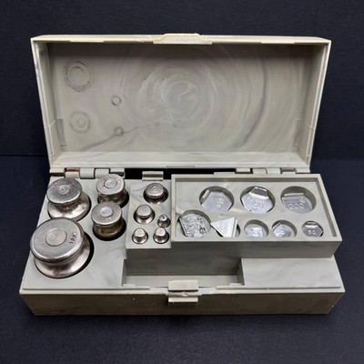1987 UdSSR Vintage Steel Scale Weights Set Original Box Soviet Collectible Lab