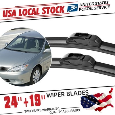 Pair Windshield Wiper Blades U-hook Quality 24''& 19'' Inch Bracketless Frameless